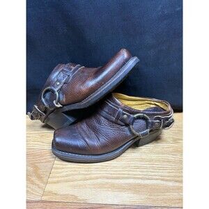 USA Frye 70760 Harness Brown Leather Western Heeled Mules Shoes Womens Sz 6
